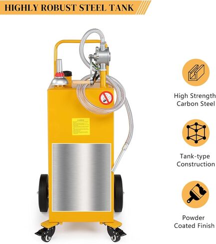 AutoForever 30-Gallon Oil Transfer Fluid Diesel Fuel Storage Tanks Gas Caddy Storage Diesel Kerosene Storage Containers with Rolling Flat-Free Solid Rubber Wheels for Boat, ATV, Car, Motorcycle Yellow in Saudi Arabia