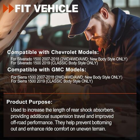 Rear Lowering Shock Extenders Compatible with GMC Sierra 1500 2007-2018, for Chevrolet Silverado 1500 2007-2018, for Silverado Sierra 1500 2019 (CLASSIC Body Style ONLY) in Saudi Arabia