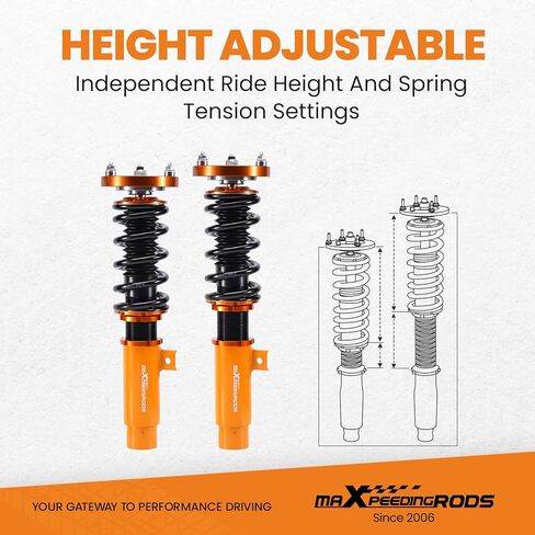 maxpeedingrods Coilovers لسيارات BMW 3 Series E90 2004-2011، لسيارات BMW E91 2004-2012، لـ E92 2005-2013، لـ E93 2006-2013، مجموعة تعليق كويلوفيرز قابلة للتعديل لامتصاص الصدمات، مجموعات خفض ذهبية in Kuwait