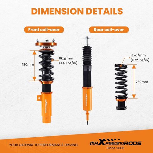 maxpeedingrods Coilovers لسيارات BMW 3 Series E90 2004-2011، لسيارات BMW E91 2004-2012، لـ E92 2005-2013، لـ E93 2006-2013، مجموعة تعليق كويلوفيرز قابلة للتعديل لامتصاص الصدمات، مجموعات خفض ذهبية in Kuwait