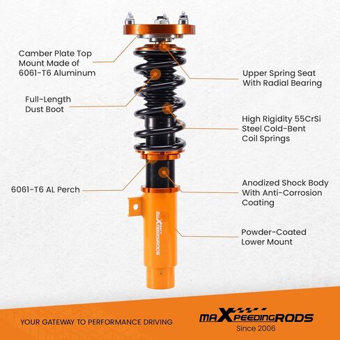 maxpeedingrods Coilovers لسيارات BMW 3 Series E90 2004-2011، لسيارات BMW E91 2004-2012، لـ E92 2005-2013، لـ E93 2006-2013، مجموعة تعليق كويلوفيرز قابلة للتعديل لامتصاص الصدمات، مجموعات خفض ذهبية in Kuwait
