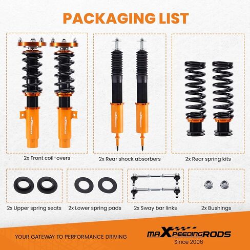 maxpeedingrods Coilovers لسيارات BMW 3 Series E90 2004-2011، لسيارات BMW E91 2004-2012، لـ E92 2005-2013، لـ E93 2006-2013، مجموعة تعليق كويلوفيرز قابلة للتعديل لامتصاص الصدمات، مجموعات خفض ذهبية in Kuwait