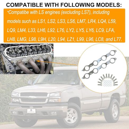 مجموعة حشية عادم MLS ومجموعة مسامير متوافقة مع Silverado Sierra Suburban 1500 2500 HD Yukon CTS Escalade MLS LS LQ LM7 4.8L 5.3L 5.7L 6.0L 6.2L، الجزء # 12617944 12600530 in Kuwait