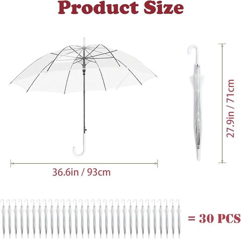 30 Pack Clear Wedding Umbrellas Bulk, Auto Open Stick Umbrellas with White European J Hook Handle Windproof Large Canopy Umbrella for Outdoor Wedding Bride Groom Photography GolfStick Umbrellas in Saudi Arabia