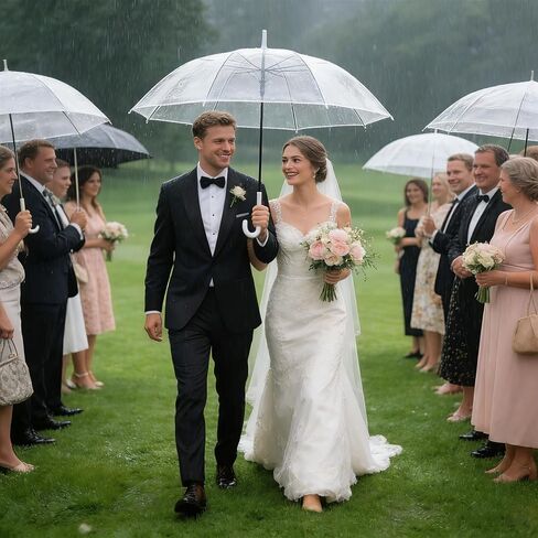 30 Pack Clear Wedding Umbrellas Bulk, Auto Open Stick Umbrellas with White European J Hook Handle Windproof Large Canopy Umbrella for Outdoor Wedding Bride Groom Photography GolfStick Umbrellas in Saudi Arabia
