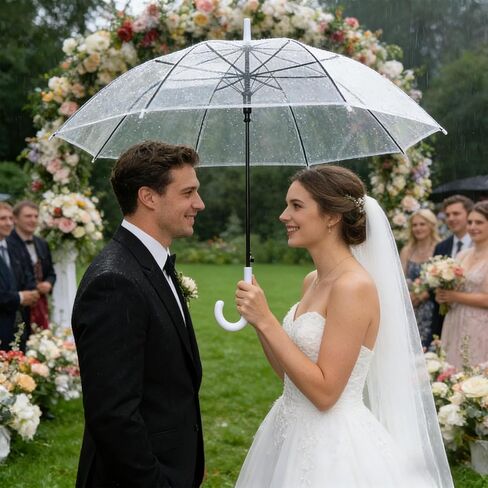 30 Pack Clear Wedding Umbrellas Bulk, Auto Open Stick Umbrellas with White European J Hook Handle Windproof Large Canopy Umbrella for Outdoor Wedding Bride Groom Photography GolfStick Umbrellas in Saudi Arabia