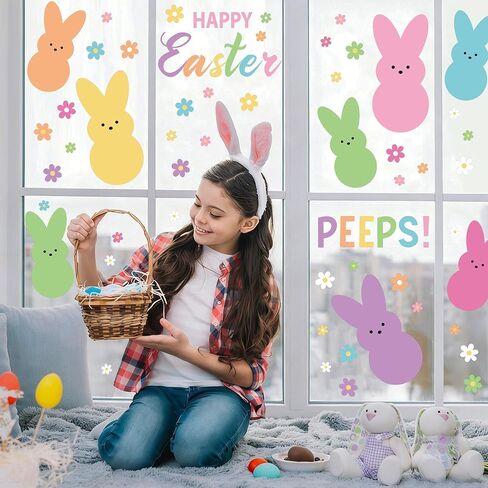 3 أوراق كبيرة جدًا لنافذة عيد الفصح، ملصقات نافذة ملونة على الوجهين، ملصقات نوافذ على شكل أرنب أرنب، ديكورات لنوافذ عيد الفصح السعيدة، حفلة الربيع، المنزل، المكتب، متجر المدرسة، زخرفة الزجاج in Saudi Arabia