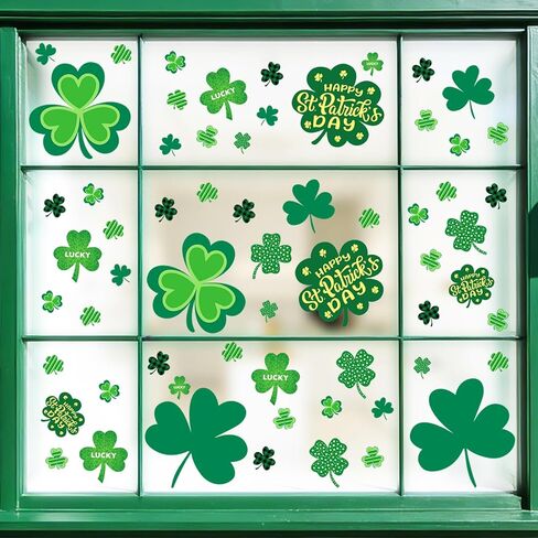 St Patricks Day Window Clings 112 PCS - Shamrock Window Stickers Lucky Clover Static Stickers, Irish Decor for St Patty's Day Indoor Party Accessories Decorations Set in Saudi Arabia