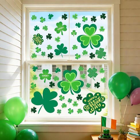 St Patricks Day Window Clings 112 PCS - Shamrock Window Stickers Lucky Clover Static Stickers, Irish Decor for St Patty's Day Indoor Party Accessories Decorations Set in Saudi Arabia