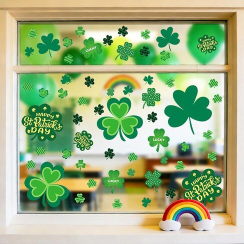 St Patricks Day Window Clings 112 PCS - Shamrock Window Stickers Lucky Clover Static Stickers, Irish Decor for St Patty's Day Indoor Party Accessories Decorations Set in Saudi Arabia