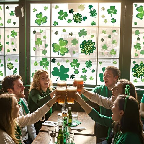 St Patricks Day Window Clings 112 PCS - Shamrock Window Stickers Lucky Clover Static Stickers, Irish Decor for St Patty's Day Indoor Party Accessories Decorations Set in Saudi Arabia