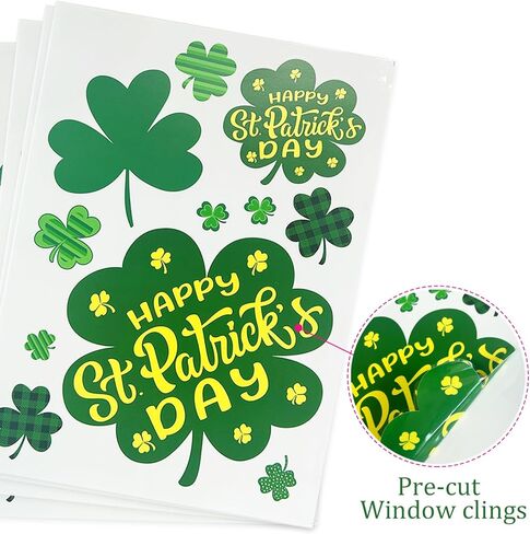 St Patricks Day Window Clings 112 PCS - Shamrock Window Stickers Lucky Clover Static Stickers, Irish Decor for St Patty's Day Indoor Party Accessories Decorations Set in Saudi Arabia