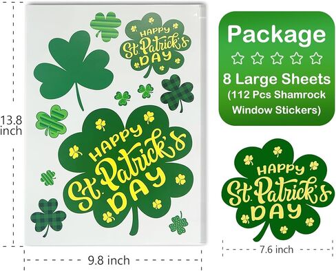 St Patricks Day Window Clings 112 PCS - Shamrock Window Stickers Lucky Clover Static Stickers, Irish Decor for St Patty's Day Indoor Party Accessories Decorations Set in Saudi Arabia