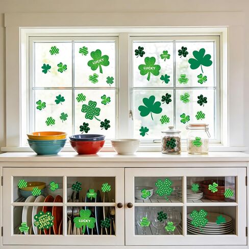 St Patricks Day Window Clings 112 PCS - Shamrock Window Stickers Lucky Clover Static Stickers, Irish Decor for St Patty's Day Indoor Party Accessories Decorations Set in Saudi Arabia