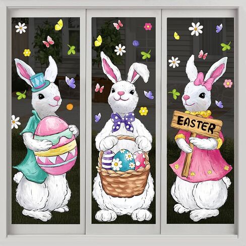 6 أوراق نافذة عيد الفصح تلتصق كبيرة جدًا لعيد الفصح نافذة الشارات النفط اللوحة الأرانب البيض الزهور ملصقات لقضاء عطلة المنزل مكتب المدرسة هدايا ديكور الربيع الزجاج الديكور in Kuwait