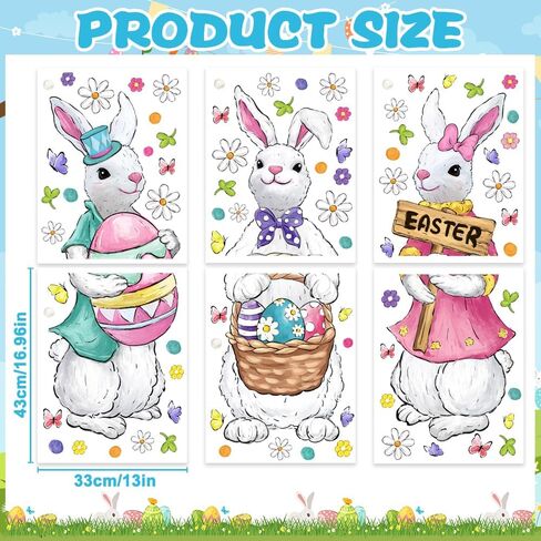 6 أوراق نافذة عيد الفصح تلتصق كبيرة جدًا لعيد الفصح نافذة الشارات النفط اللوحة الأرانب البيض الزهور ملصقات لقضاء عطلة المنزل مكتب المدرسة هدايا ديكور الربيع الزجاج الديكور in Kuwait