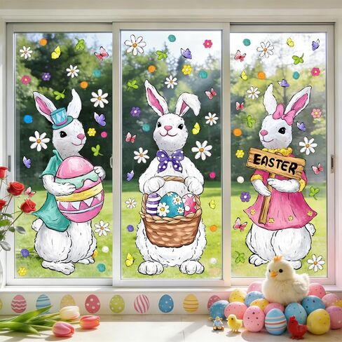 6 أوراق نافذة عيد الفصح تلتصق كبيرة جدًا لعيد الفصح نافذة الشارات النفط اللوحة الأرانب البيض الزهور ملصقات لقضاء عطلة المنزل مكتب المدرسة هدايا ديكور الربيع الزجاج الديكور in Kuwait
