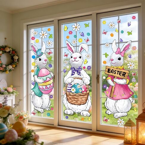 6 أوراق نافذة عيد الفصح تلتصق كبيرة جدًا لعيد الفصح نافذة الشارات النفط اللوحة الأرانب البيض الزهور ملصقات لقضاء عطلة المنزل مكتب المدرسة هدايا ديكور الربيع الزجاج الديكور in Kuwait