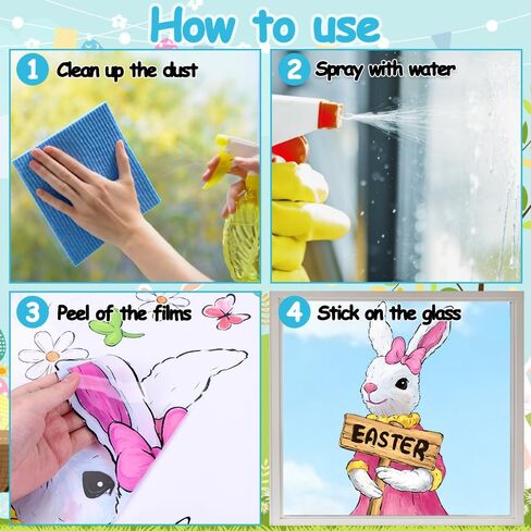 6 أوراق نافذة عيد الفصح تلتصق كبيرة جدًا لعيد الفصح نافذة الشارات النفط اللوحة الأرانب البيض الزهور ملصقات لقضاء عطلة المنزل مكتب المدرسة هدايا ديكور الربيع الزجاج الديكور in Kuwait
