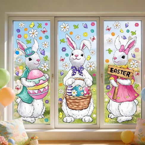 6 أوراق نافذة عيد الفصح تلتصق كبيرة جدًا لعيد الفصح نافذة الشارات النفط اللوحة الأرانب البيض الزهور ملصقات لقضاء عطلة المنزل مكتب المدرسة هدايا ديكور الربيع الزجاج الديكور in Kuwait