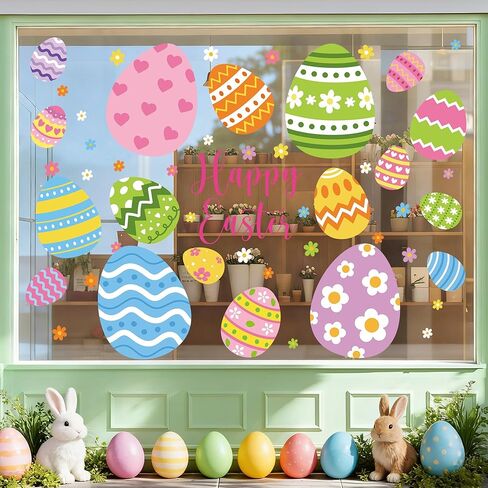 4 Sheets Extra Large Easter Window Clings Double-Sided Happy Easter Egg Window Stickers Reusable Eggs Flowers Spring Windows Decals for Spring Holiday Party Gifts Home School Office Shop Glass Decor in Saudi Arabia