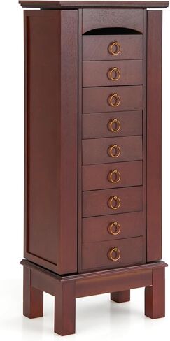 خزانة مجوهرات نافورت مع مرآة علوية قابلة للطي، خزانة مجوهرات مع 9 أدراج وبابين جانبيين للقلادة، منظم وتخزين مجوهرات بسعة تخزين كبيرة، خشب الجوز in Kuwait