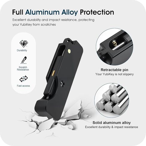 غطاء حماية لسلسلة المفاتيح من الألومنيوم متوافق مع YubiKey 5Ci - جراب معدني بالكامل من الألومنيوم، تصميم منزلق ثابت في المنتصف، وصول مزدوج الطرف، حمل سلسلة مفاتيح، أسود in Kuwait