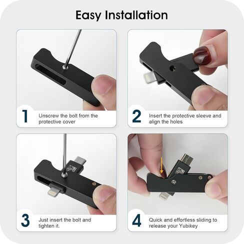 غطاء حماية لسلسلة المفاتيح من الألومنيوم متوافق مع YubiKey 5Ci - جراب معدني بالكامل من الألومنيوم، تصميم منزلق ثابت في المنتصف، وصول مزدوج الطرف، حمل سلسلة مفاتيح، أسود in Kuwait