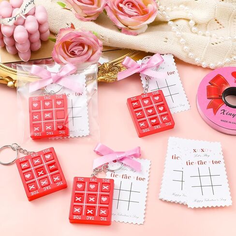 24 Set Tic Tac Toe Keychains with Holiday Cards Class Gifts Exchange Valentine's Day Gifts Bulk for Women Adult Valentines Holiday Party Favors in Saudi Arabia