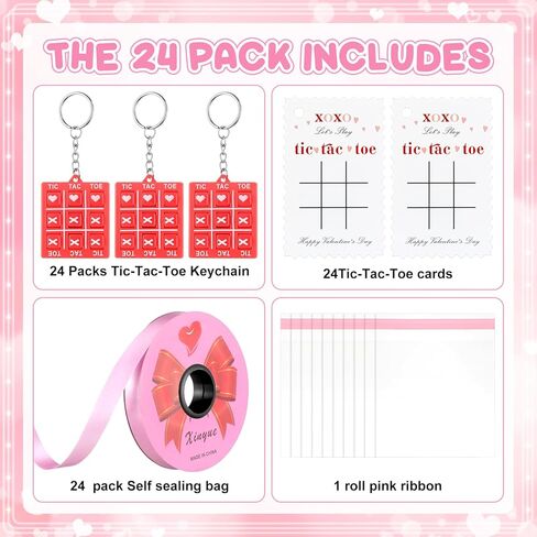 24 Set Tic Tac Toe Keychains with Holiday Cards Class Gifts Exchange Valentine's Day Gifts Bulk for Women Adult Valentines Holiday Party Favors in Saudi Arabia