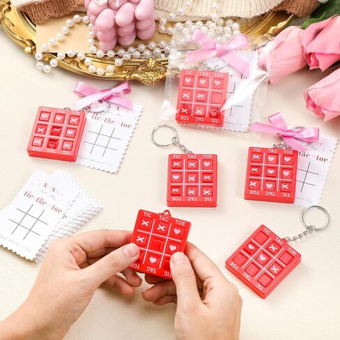 24 Set Tic Tac Toe Keychains with Holiday Cards Class Gifts Exchange Valentine's Day Gifts Bulk for Women Adult Valentines Holiday Party Favors in Saudi Arabia
