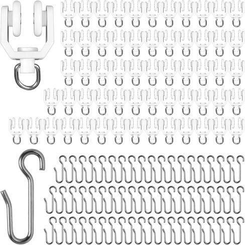 60 Pack Curtain Track Sets Ceiling Mount Curtains Tracks Hooks and Rollers Metal Curtain Track Hook S Shaped Small Curtains Metal Drape Wire Hooks for Ceiling Drape Tracks in Saudi Arabia