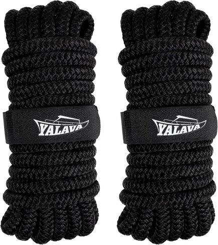 Dock Lines Nylon Rope Dock Lines for Boats Double Braided 2 Pack 25'&35' Boat Accessories Marine 3/8" 1/2" 5/8" Diameter (Black, 5/8" 一25') in Kuwait