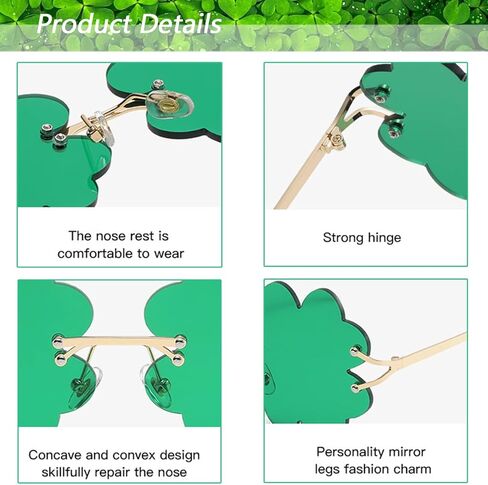 St. Patrick’s Day Irish Shamrock Sunglasses Green Four Leaf Clover Leprechaun Costume Glasses Party Favors Eyewear in Saudi Arabia