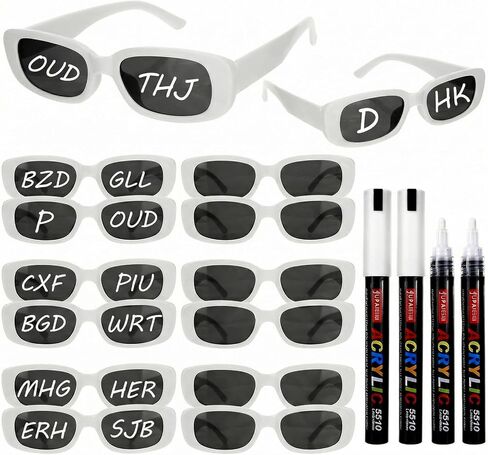 12 Pcs Wedding Sunglasses White Glasses Bulk with 5 Marker Pens, Customizable Retro Rectangle Frames Party Favors for Bachelorette Birthday Bridal Shower Wedding Party Guests Men Women in Saudi Arabia