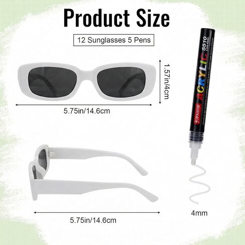 12 Pcs Wedding Sunglasses White Glasses Bulk with 5 Marker Pens, Customizable Retro Rectangle Frames Party Favors for Bachelorette Birthday Bridal Shower Wedding Party Guests Men Women in Saudi Arabia