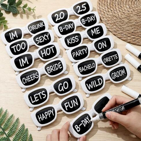 12 Pcs Wedding Sunglasses White Glasses Bulk with 5 Marker Pens, Customizable Retro Rectangle Frames Party Favors for Bachelorette Birthday Bridal Shower Wedding Party Guests Men Women in Saudi Arabia
