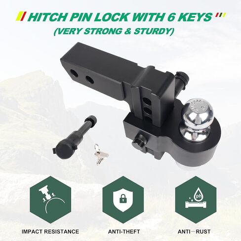 Trailer Hitch (Fits 2-Inch Receiver) - Heavy Duty Aluminum Tow Hitches with 6-Inch Drop/Rise for Truck (12,500 LBS GTW) - Weatherproof Double Anti-Theft Locking Hitch Pins (Black) in Saudi Arabia
