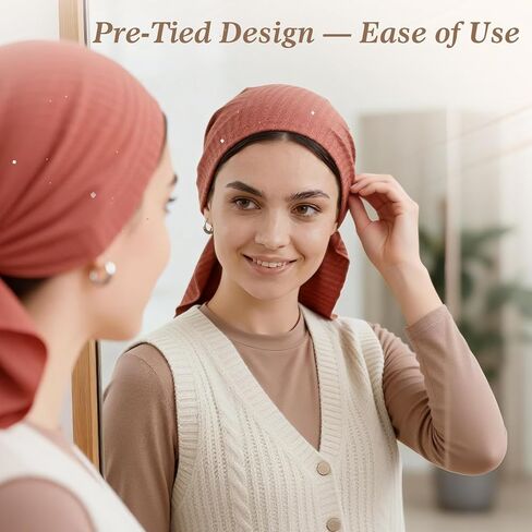 أوشحة رأس مربوطة مسبقًا للنساء - أغطية رأس عمامة لامعة عصرية، أغطية رأس أنيقة للعلاج الكيميائي، أغطية شعر أنيقة in Kuwait
