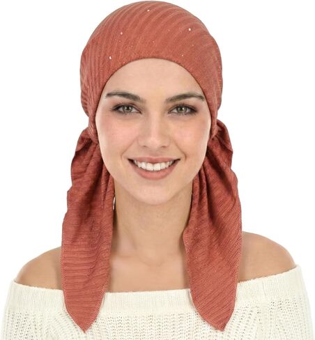 أوشحة رأس مربوطة مسبقًا للنساء - أغطية رأس عمامة لامعة عصرية، أغطية رأس أنيقة للعلاج الكيميائي، أغطية شعر أنيقة in Kuwait