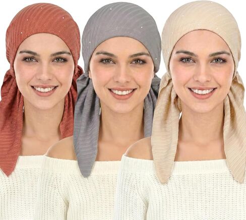 أوشحة رأس مربوطة مسبقًا للنساء - أغطية رأس عمامة لامعة عصرية، أغطية رأس أنيقة للعلاج الكيميائي، أغطية شعر أنيقة in Kuwait