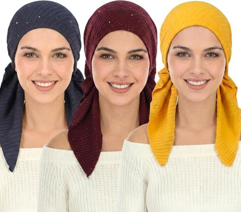 أوشحة رأس مربوطة مسبقًا للنساء - أغطية رأس عمامة لامعة عصرية، أغطية رأس أنيقة للعلاج الكيميائي، أغطية شعر أنيقة in Kuwait