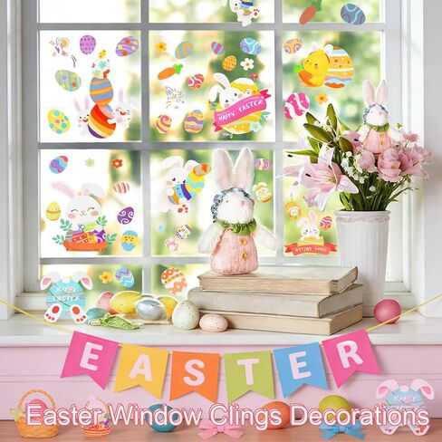 Easter Window Clings,9 Sheets Easter Bunny Egg Tree Chick Window Cling Multicolor Decorations for Glass Spring Window Clings Decal in Saudi Arabia