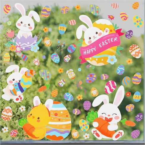 Easter Window Clings,9 Sheets Easter Bunny Egg Tree Chick Window Cling Multicolor Decorations for Glass Spring Window Clings Decal in Saudi Arabia
