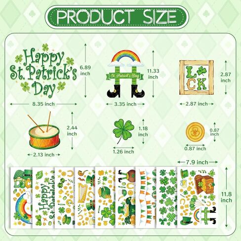 255 قطعة من ملصقات النوافذ لعيد القديس باتريك، 9 أوراق حظًا سعيدًا، عملات معدنية شامروك ليبرشاون، ملصقات زجاجية لديكور نوافذ عيد القديس باتريك في المنزل والمكتب والمدرسة والربيع in Kuwait