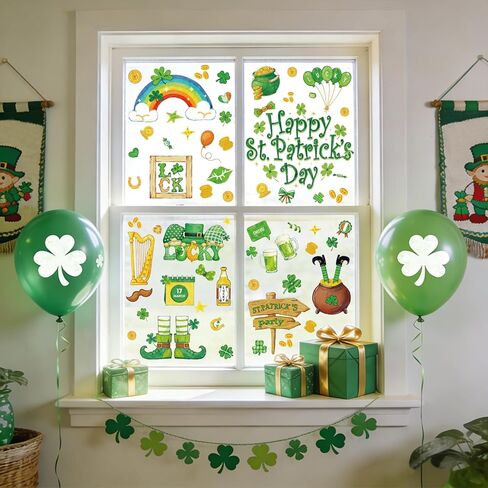255 قطعة من ملصقات النوافذ لعيد القديس باتريك، 9 أوراق حظًا سعيدًا، عملات معدنية شامروك ليبرشاون، ملصقات زجاجية لديكور نوافذ عيد القديس باتريك في المنزل والمكتب والمدرسة والربيع in Kuwait
