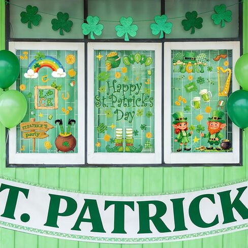 255 قطعة من ملصقات النوافذ لعيد القديس باتريك، 9 أوراق حظًا سعيدًا، عملات معدنية شامروك ليبرشاون، ملصقات زجاجية لديكور نوافذ عيد القديس باتريك في المنزل والمكتب والمدرسة والربيع in Kuwait