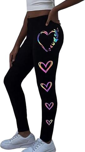 الفتيات طماق عالية الخصر بناطيل ضيقة متعددة الاستخدامات مطبوعة ملونة على شكل قلب سليم صالح الجوارب السراويل لمدة 8-12Y in Kuwait