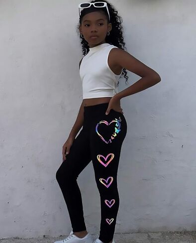 الفتيات طماق عالية الخصر بناطيل ضيقة متعددة الاستخدامات مطبوعة ملونة على شكل قلب سليم صالح الجوارب السراويل لمدة 8-12Y in Kuwait