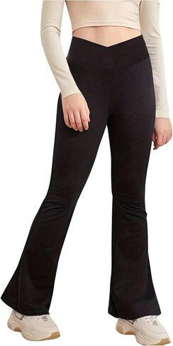 GORGLITTER Girl's Flare Leggings Pants High Waisted V Cross Waist Bootcut Bell Bottom Workout Yoga Trousers in Saudi Arabia